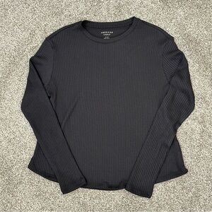 American Eagle - Black Ribbed Long Sleeve Shirt